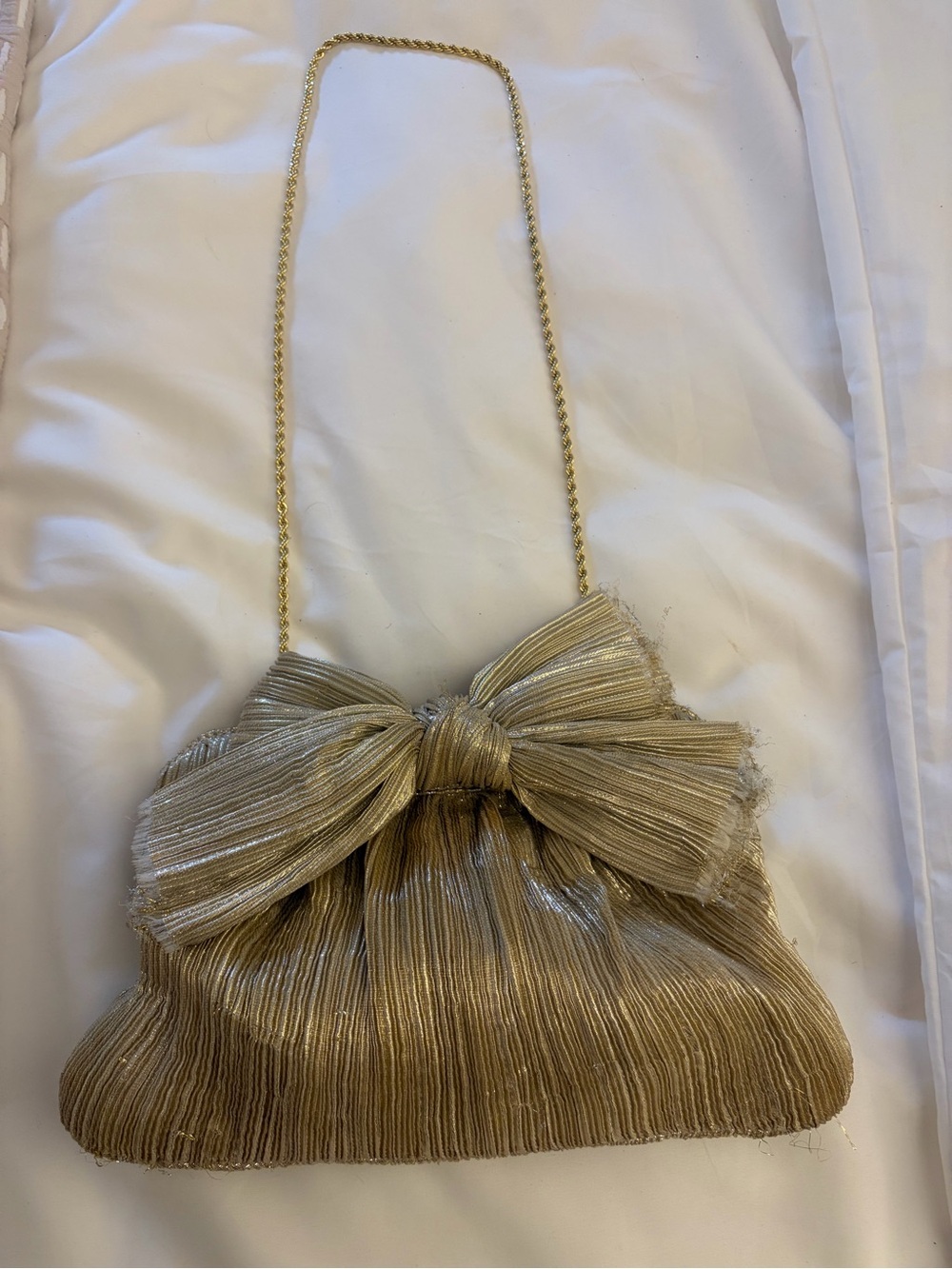 Loeffler Randall Gold Metallic Bow Clutch with Chain Strap